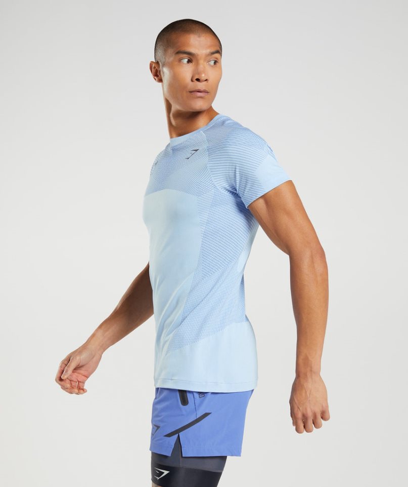 Men's Gymshark Apex Seamless T-Shirts Light Blue | NZ 0RGXJO